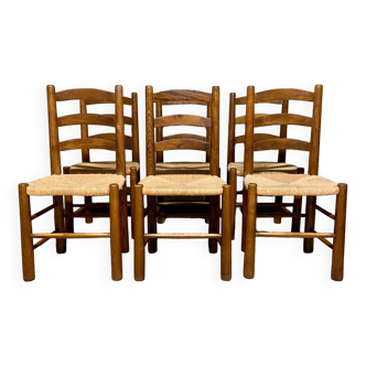 Série de 6 chaises brutalistes vintage