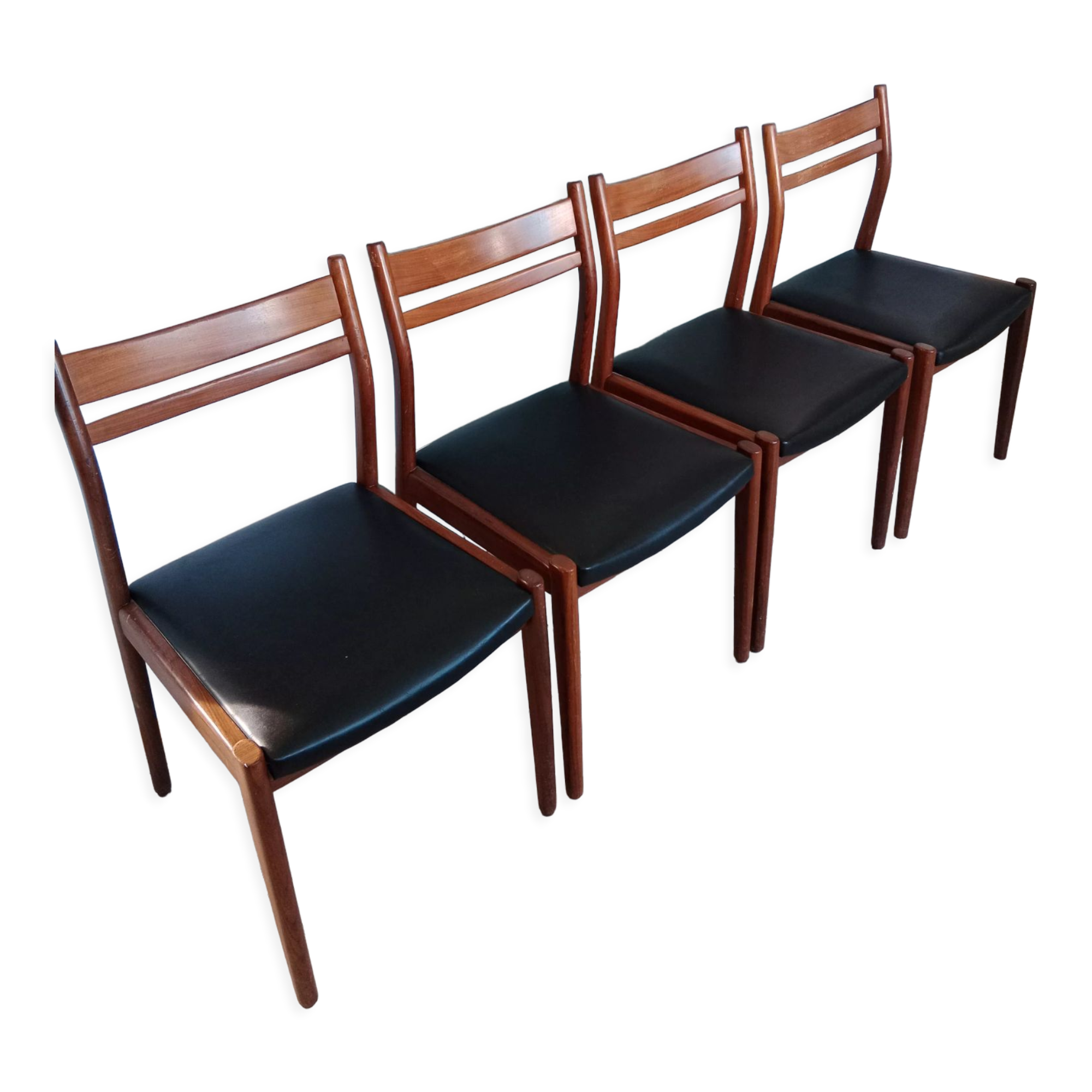 Set or suite of 4 chairs vintage Scandinavian armchairs industrial black solid wood dining room