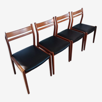 Lot ou suite de 4 chaises fauteuils vintage scandinave industriel noir bois massif salle à manger