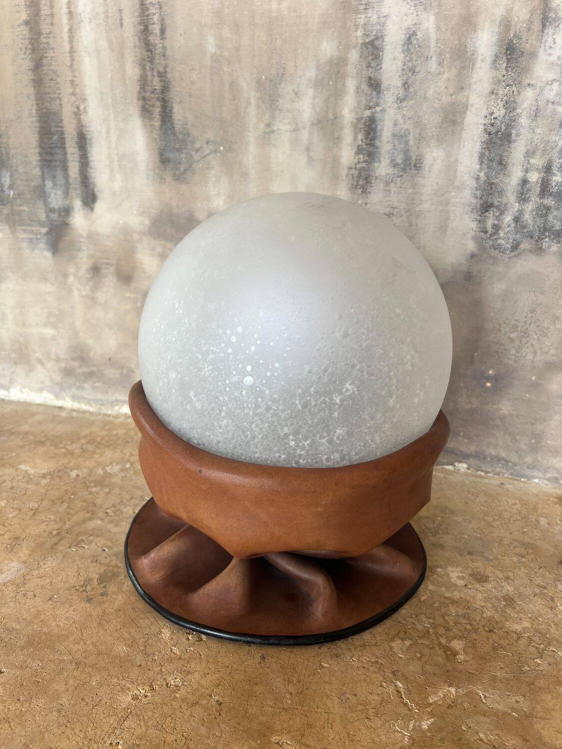 Rare Nova Tecno table lamp in leather and frosted glass, Italy, 1970s