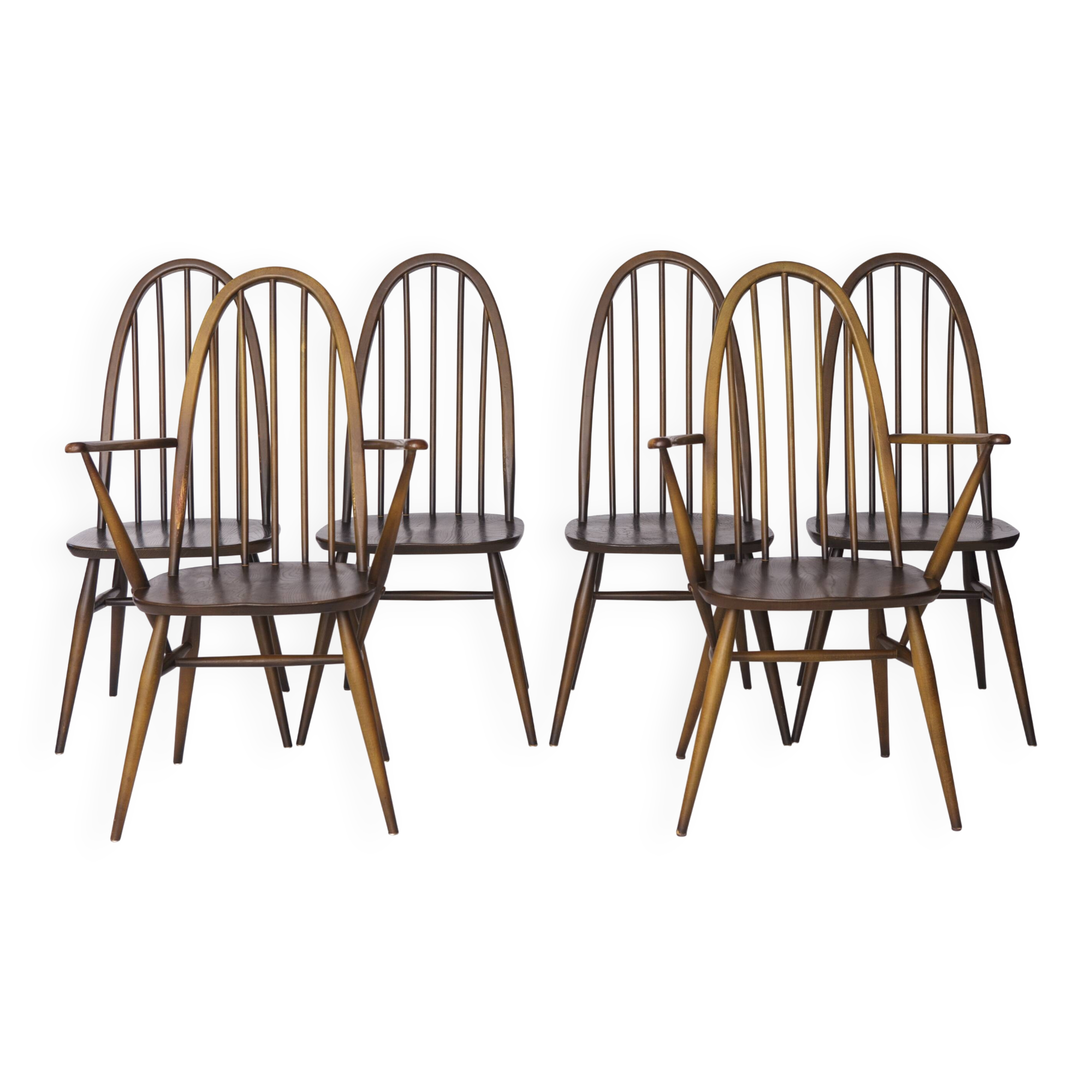 Set of 6 Ercol Quaker Windsor Dining Chairs | 1960s British Mid-Century Mod