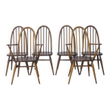 Set of 6 Ercol Quaker Windsor Dining Chairs | 1960s British Mid-Century Mod