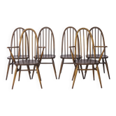Ensemble de 6 chaises de salle à manger Ercol Quaker Windsor | Années 1960, style britannique mid-century mod