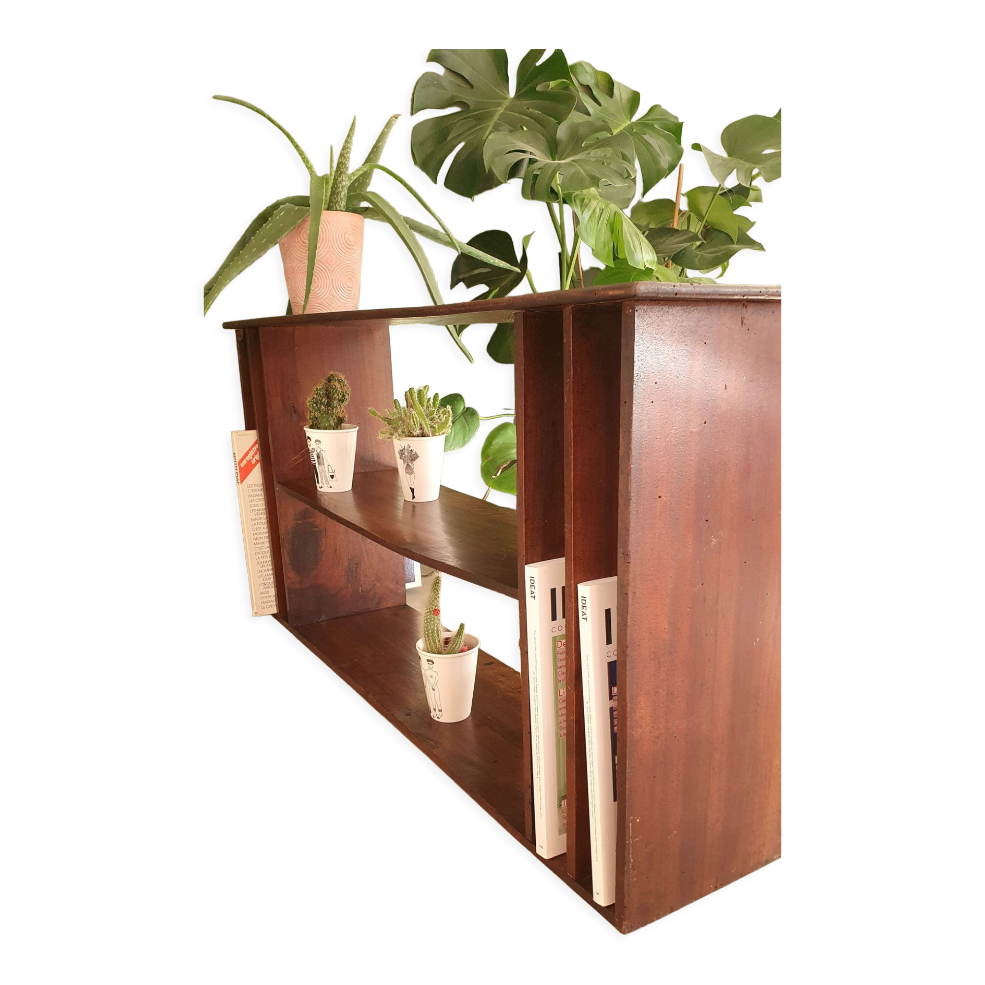 Low antique wooden storage unit