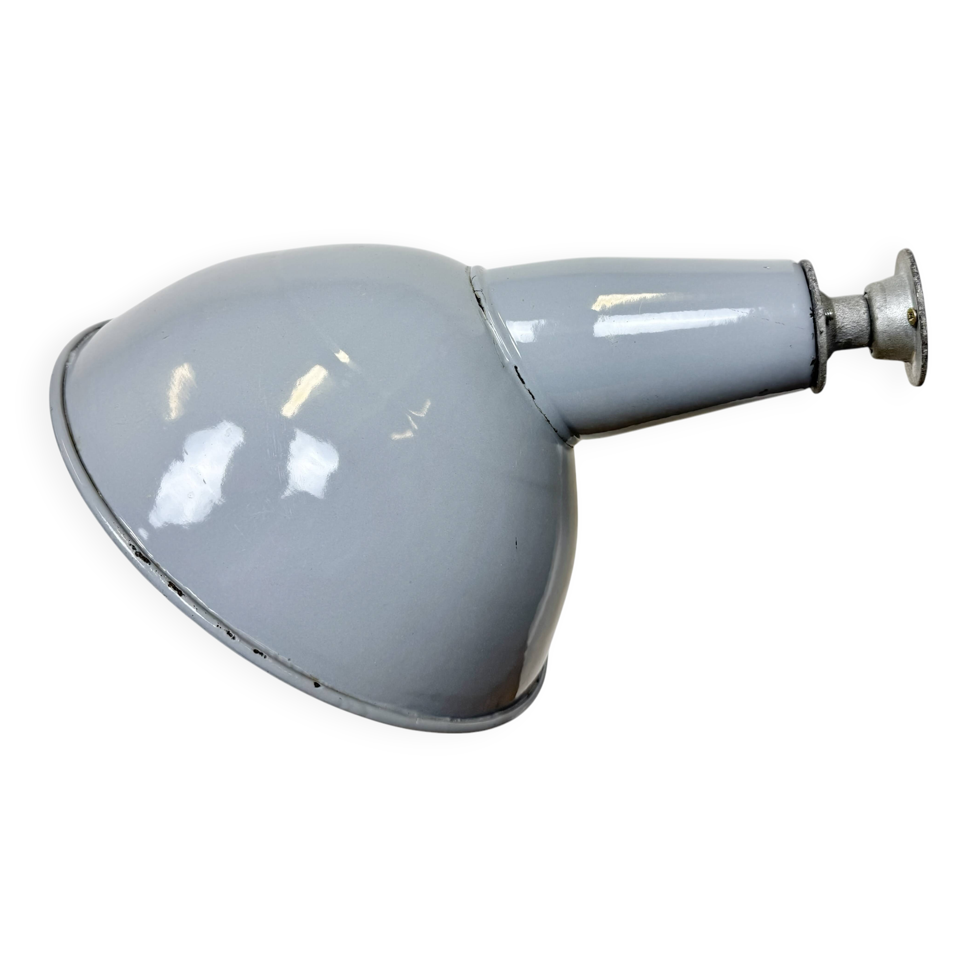 Industrial British Grey Enamel Factory Wall Lamp, 1960s