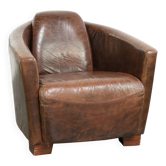 Cow leather armchair in Aviator design with patina and a warm appearance