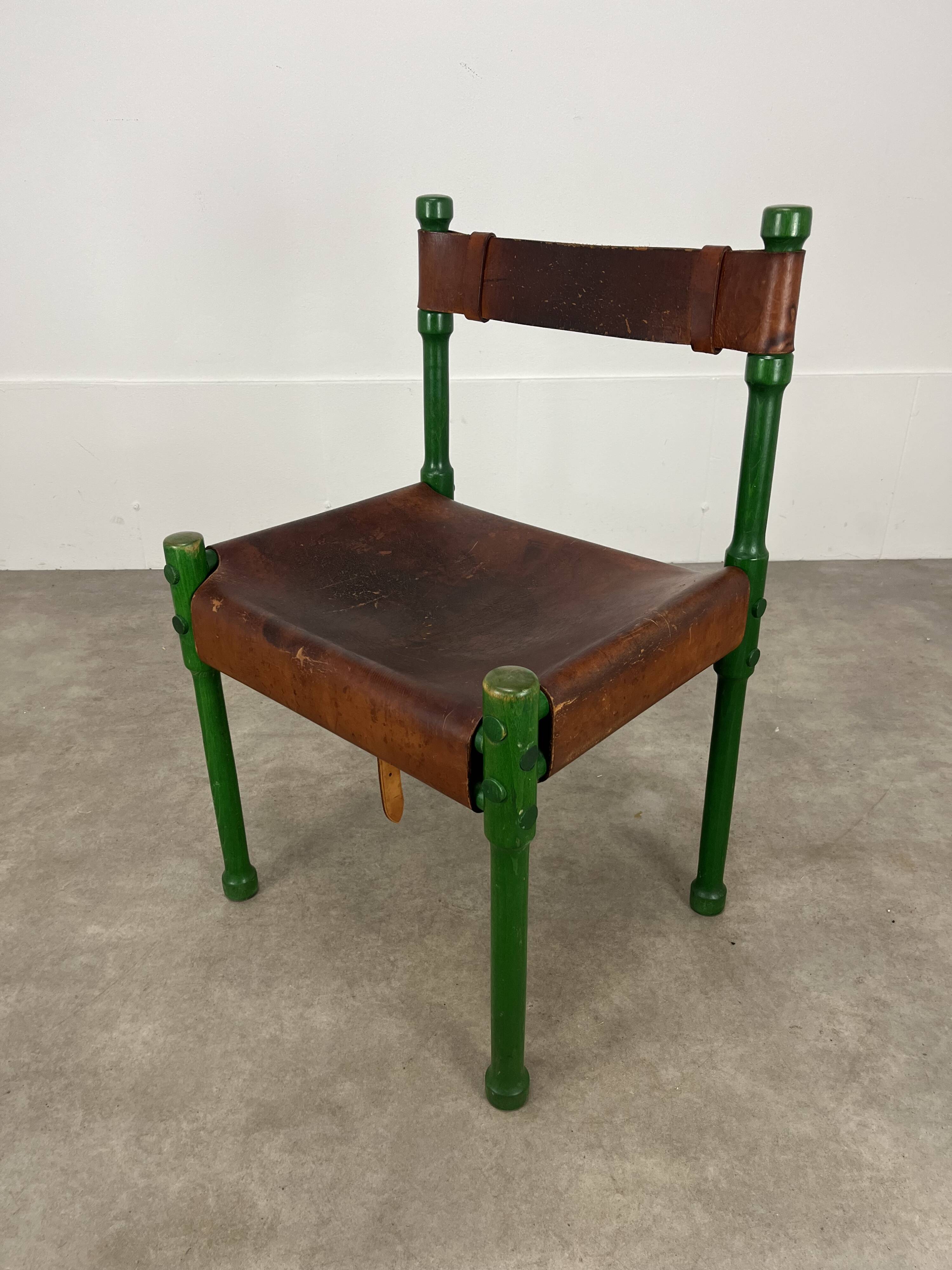 Stretched leather safari chair, 60s Jungle Chic style