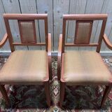 Paire de fauteuils bridge en tissu rayé terracotta