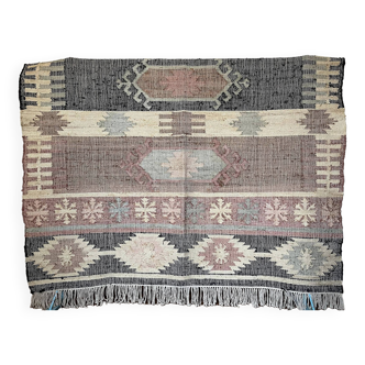 7x9 Ft - Tapis de sol Kilim tissé à la main en chanvre et coton, décoration intérieure, salon, salle à manger, tapis/tapis indien.