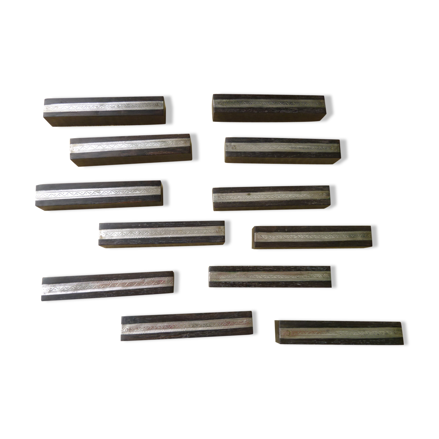 Set of 12 wooden and metal art deco style knife carriers