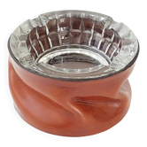 Vintage 1970 round ashtray in leather & glass