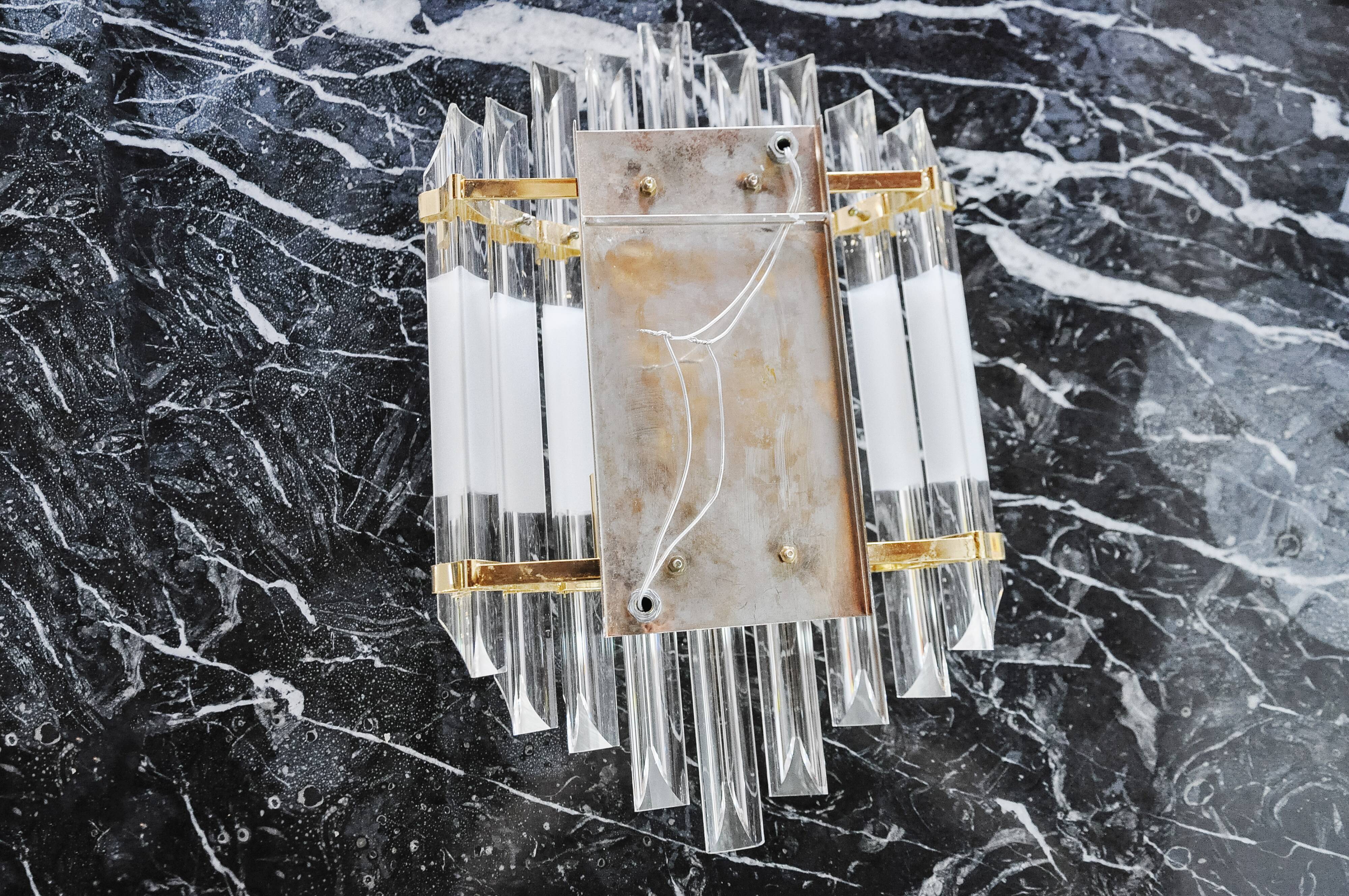 Venini wall lamp, murano triedri glass, italy, 1970