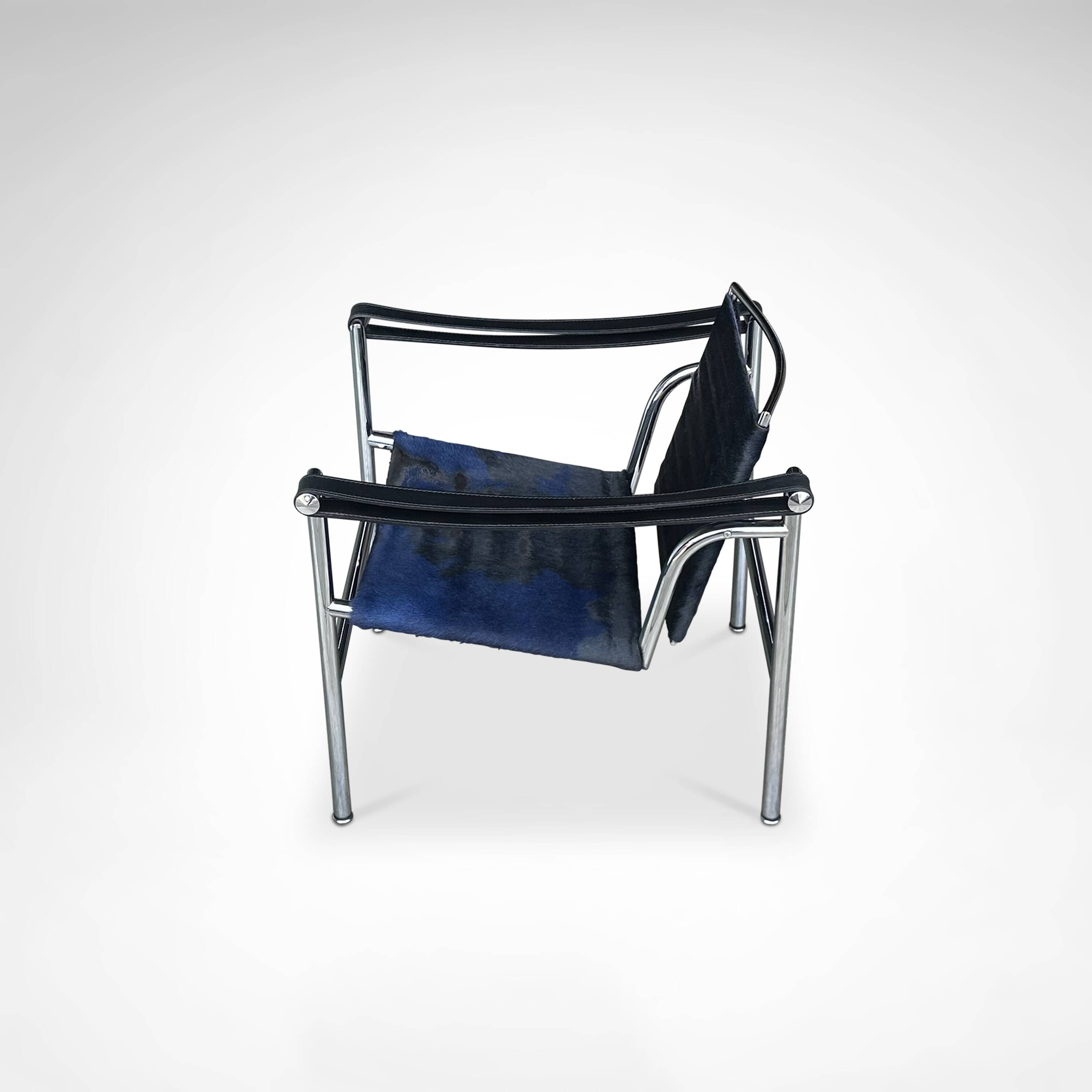 LC1 blue and black ponyskin armchair by Le Corbusier et al for Cassina 1990