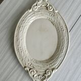 Large oval dish in sculpted white ceramic