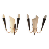 Paire applique lunel mid century texture perspex laiton dore noir