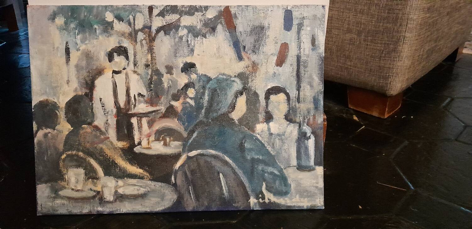 Oil painting with figures