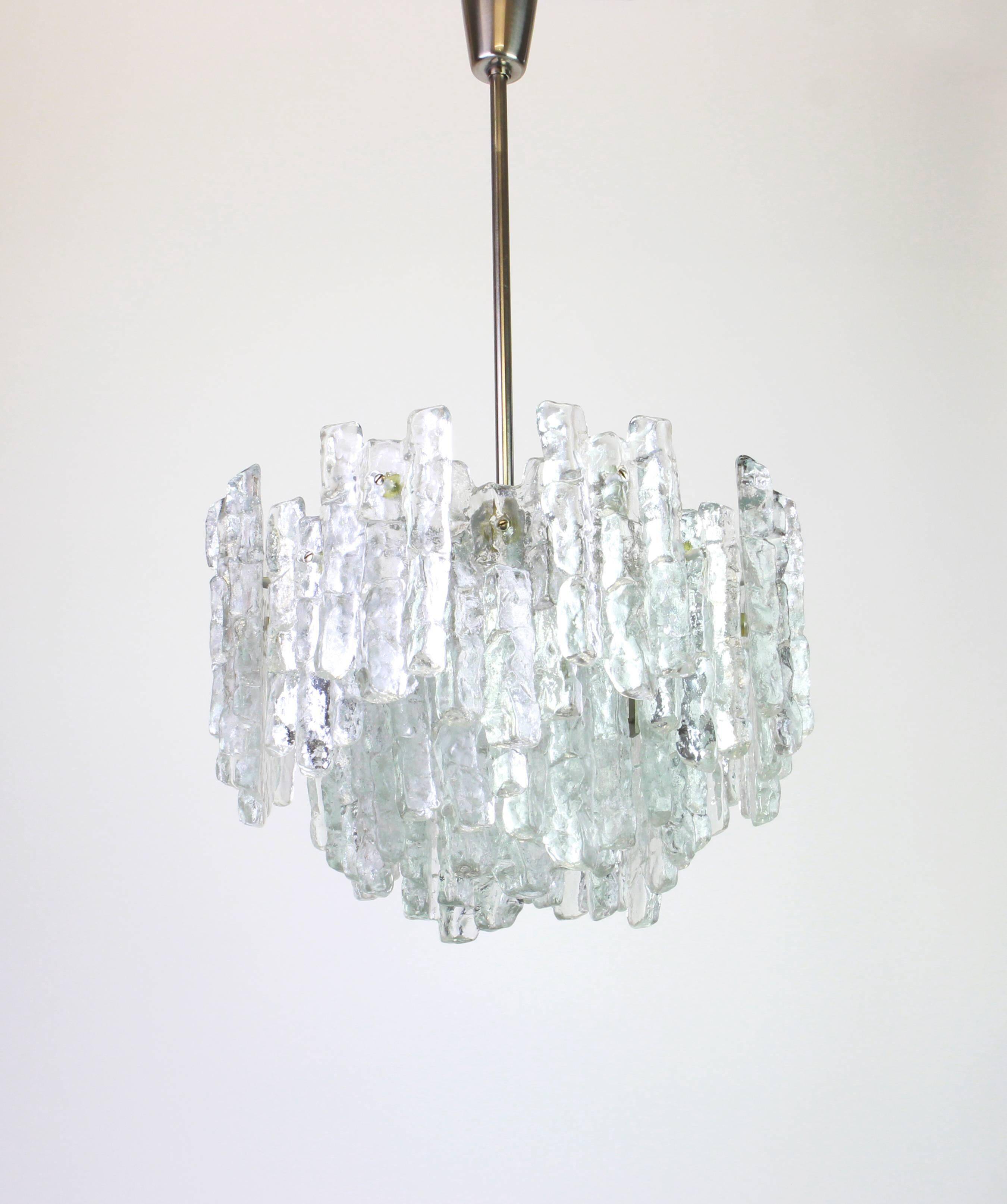 Large frosted glass chandelier from Murano by Kalmar, Austria, 1960s.