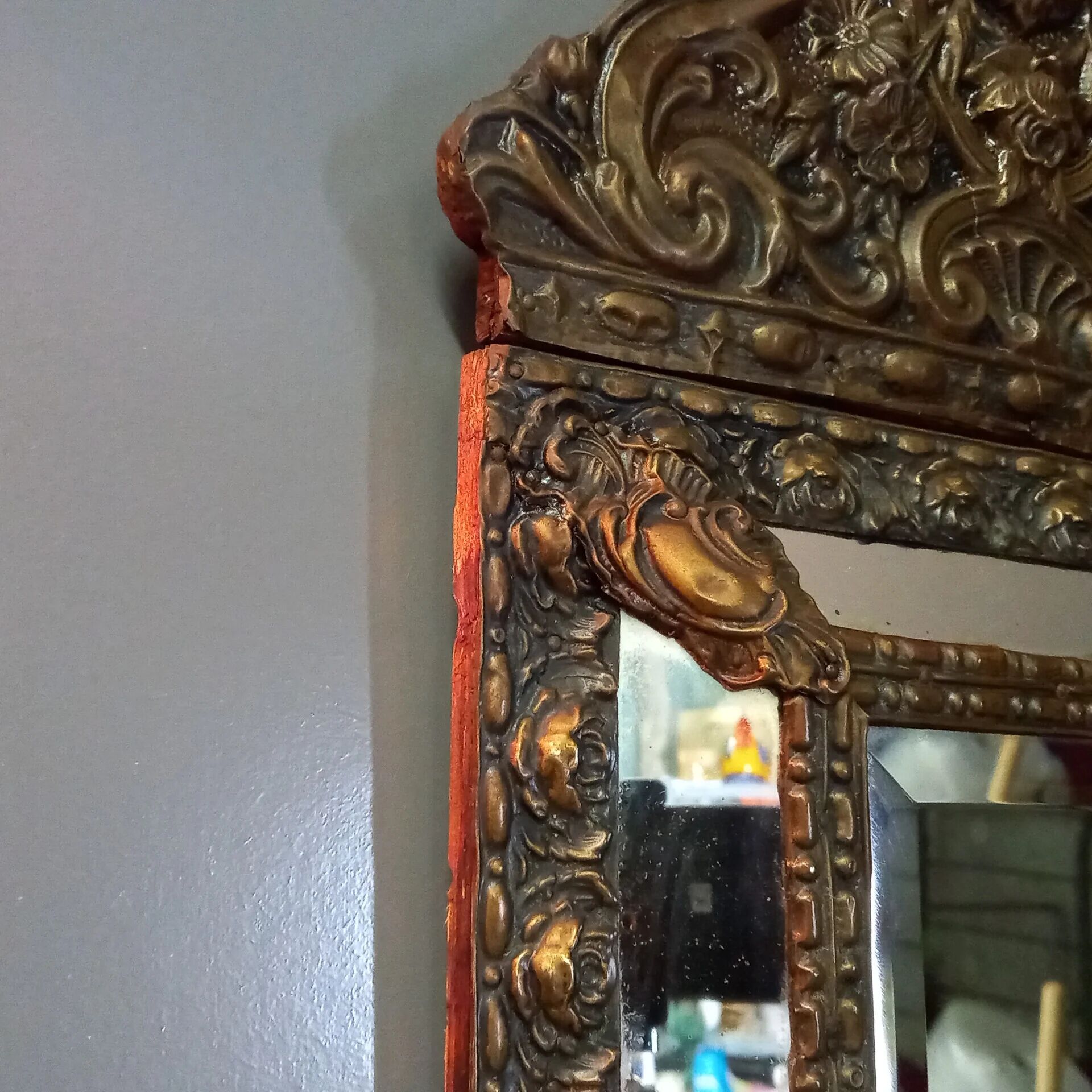 Beaten copper cushion mirror