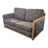 Canapé convertible vintage 2 places – bois et tissu à motifs