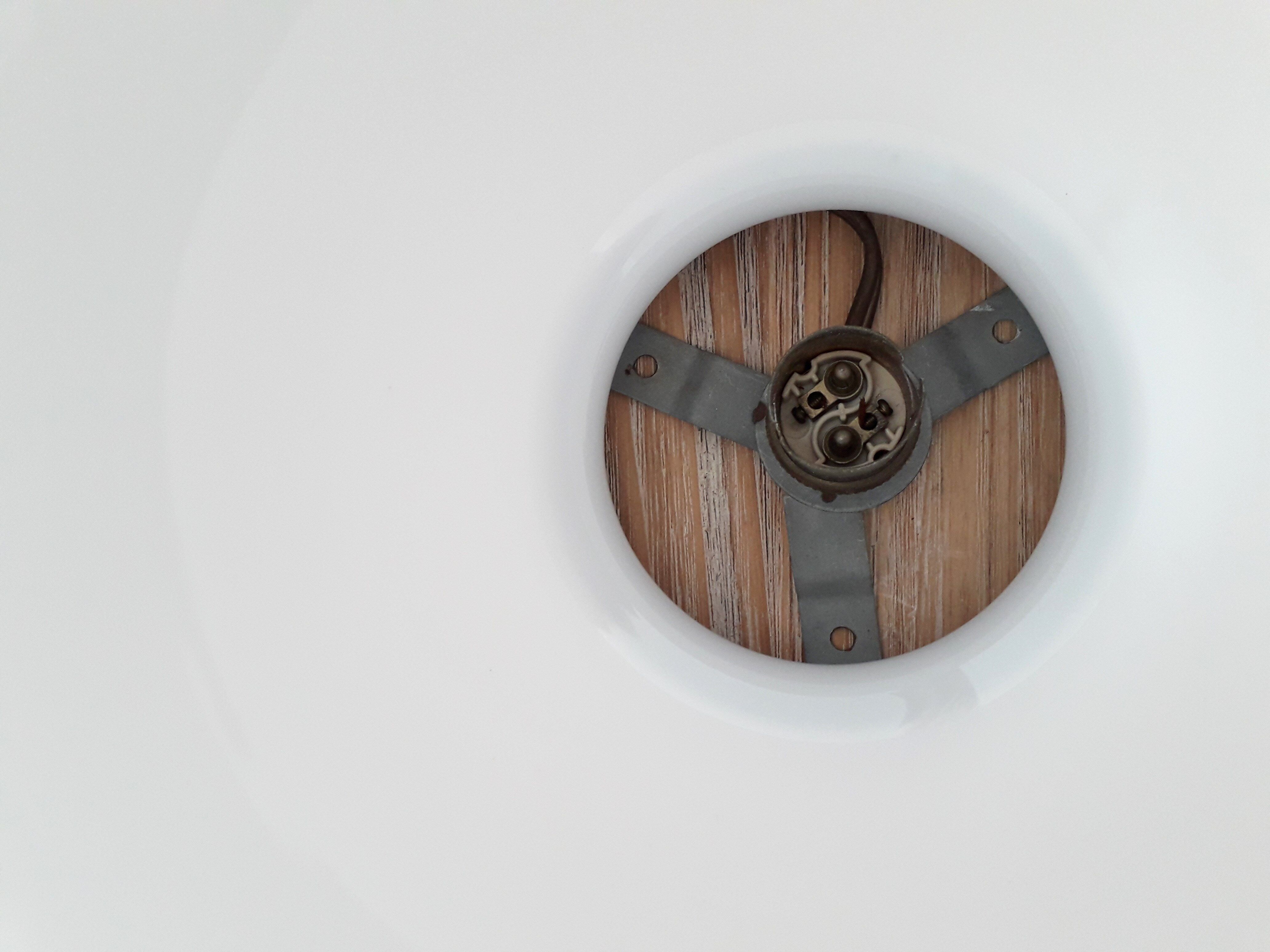 Old bistro ceiling lamp - semi-spherical globe in white opaline - 1950