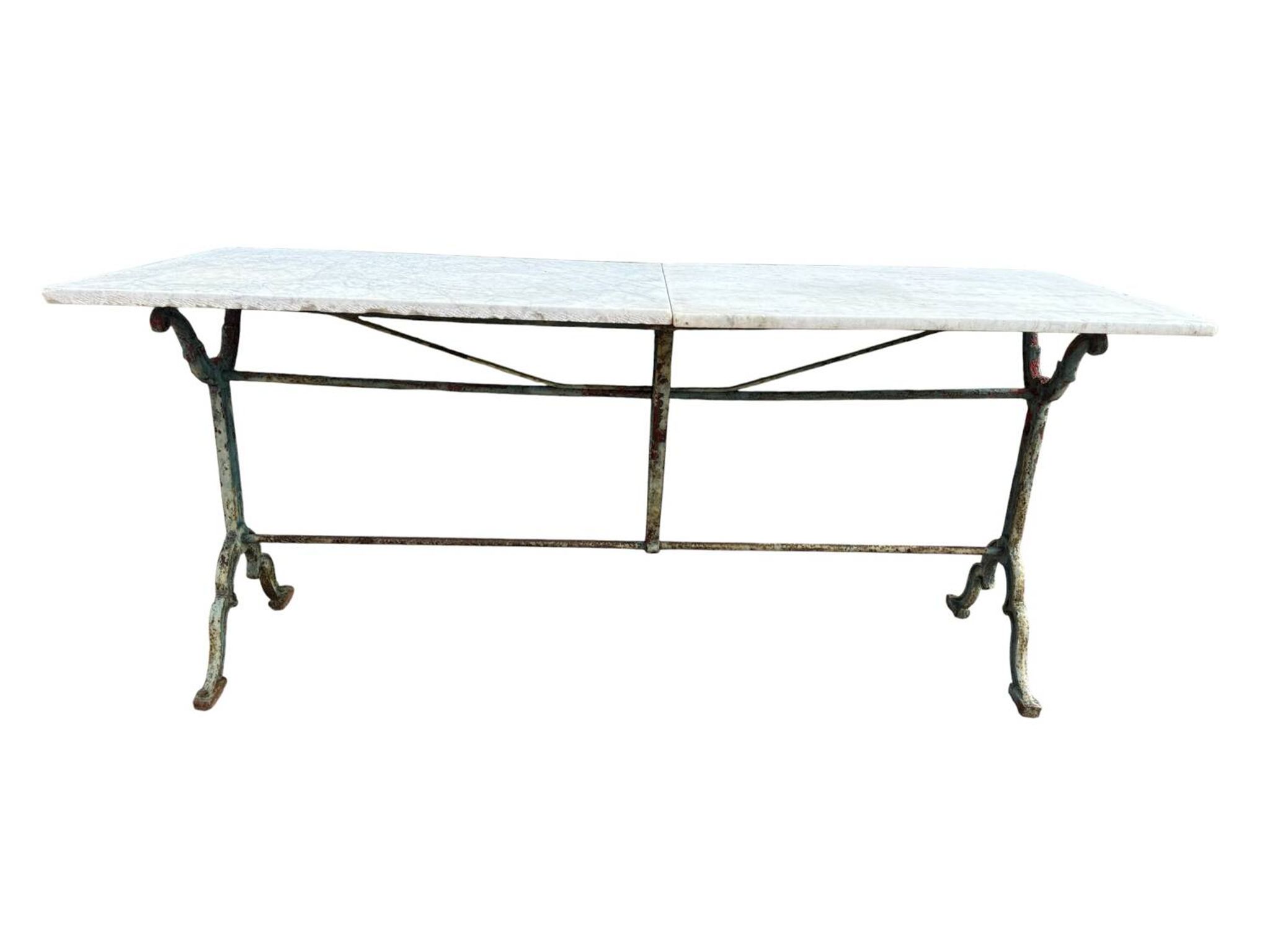 Double cast iron and marble bistro table signed Rieux Lyon 1900