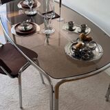 Space age dining table in smoked glass & chrome