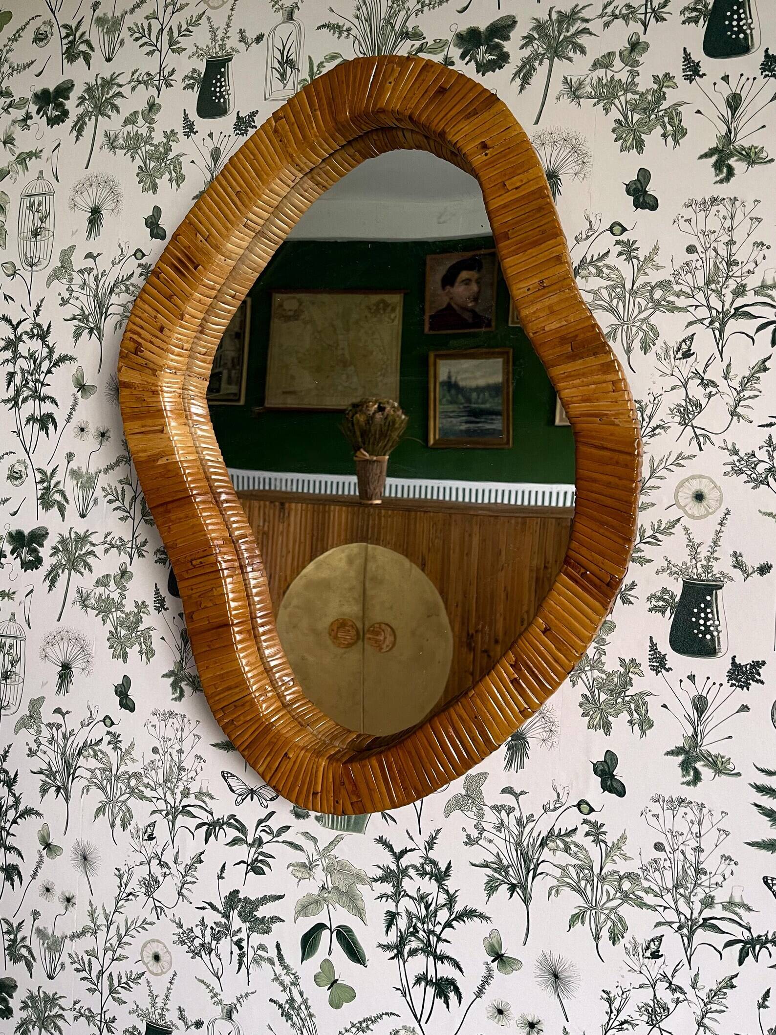 Rattan Wall Mirror, Asymetrical