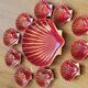 Proceram Aubagne service in red and gilded ceramic shell St Jacques 1950