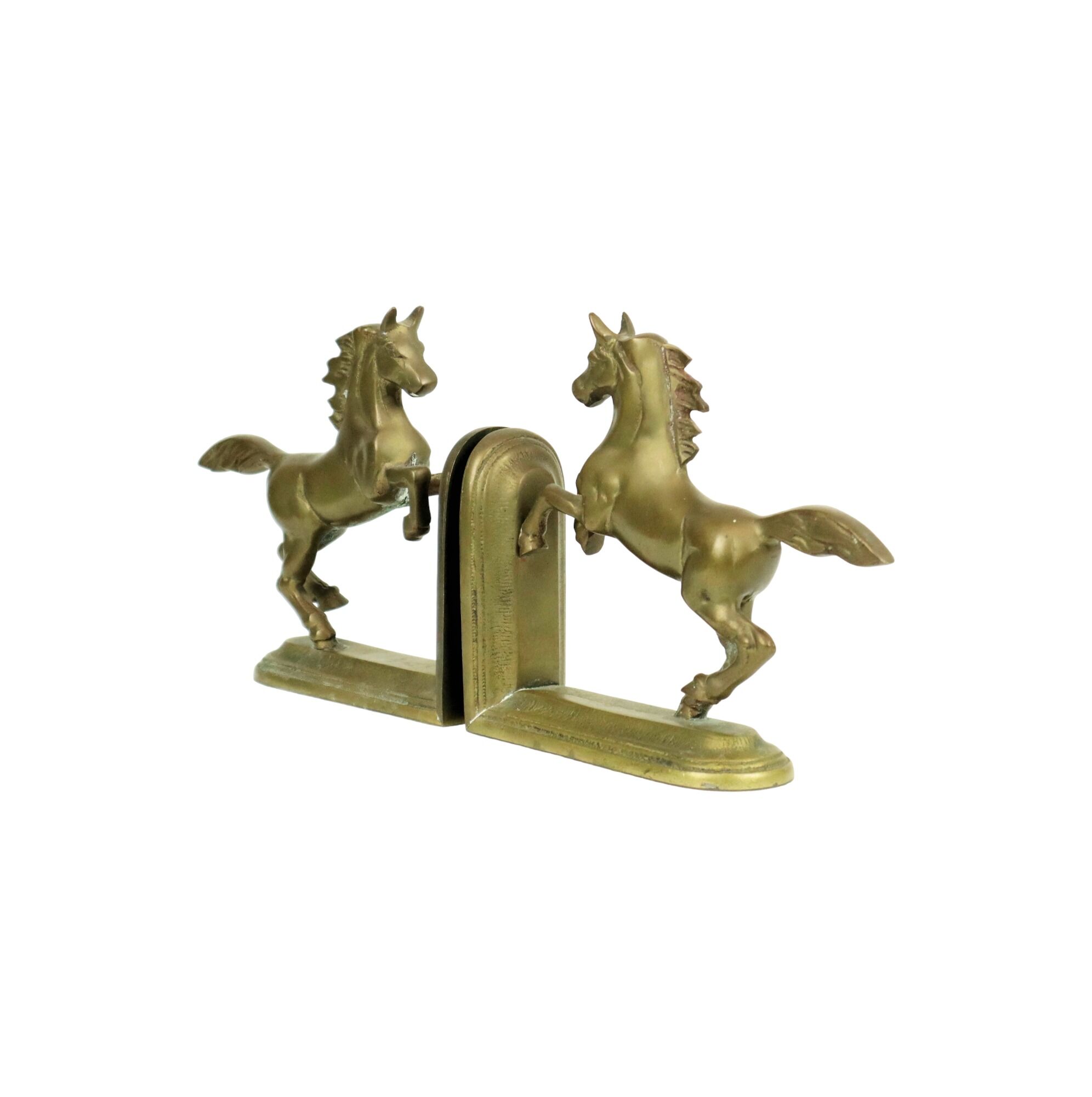 Brass prancing horses bookends figurines vintage copper 1970s