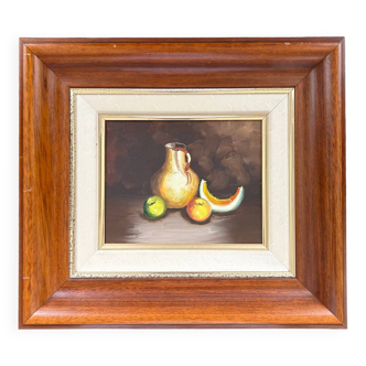 Tableau nature morte pichet et fruits