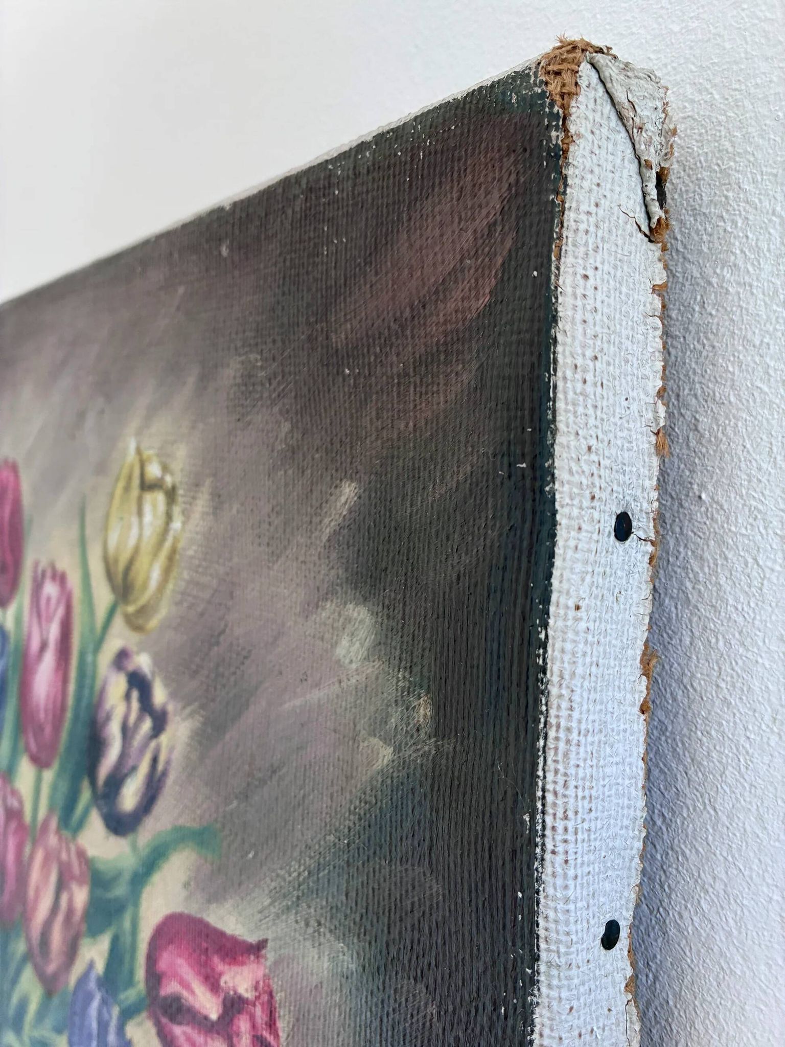 Vintage original flower oil painting, floral still life wall art