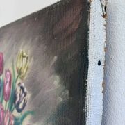 Vintage original flower oil painting, floral still life wall art