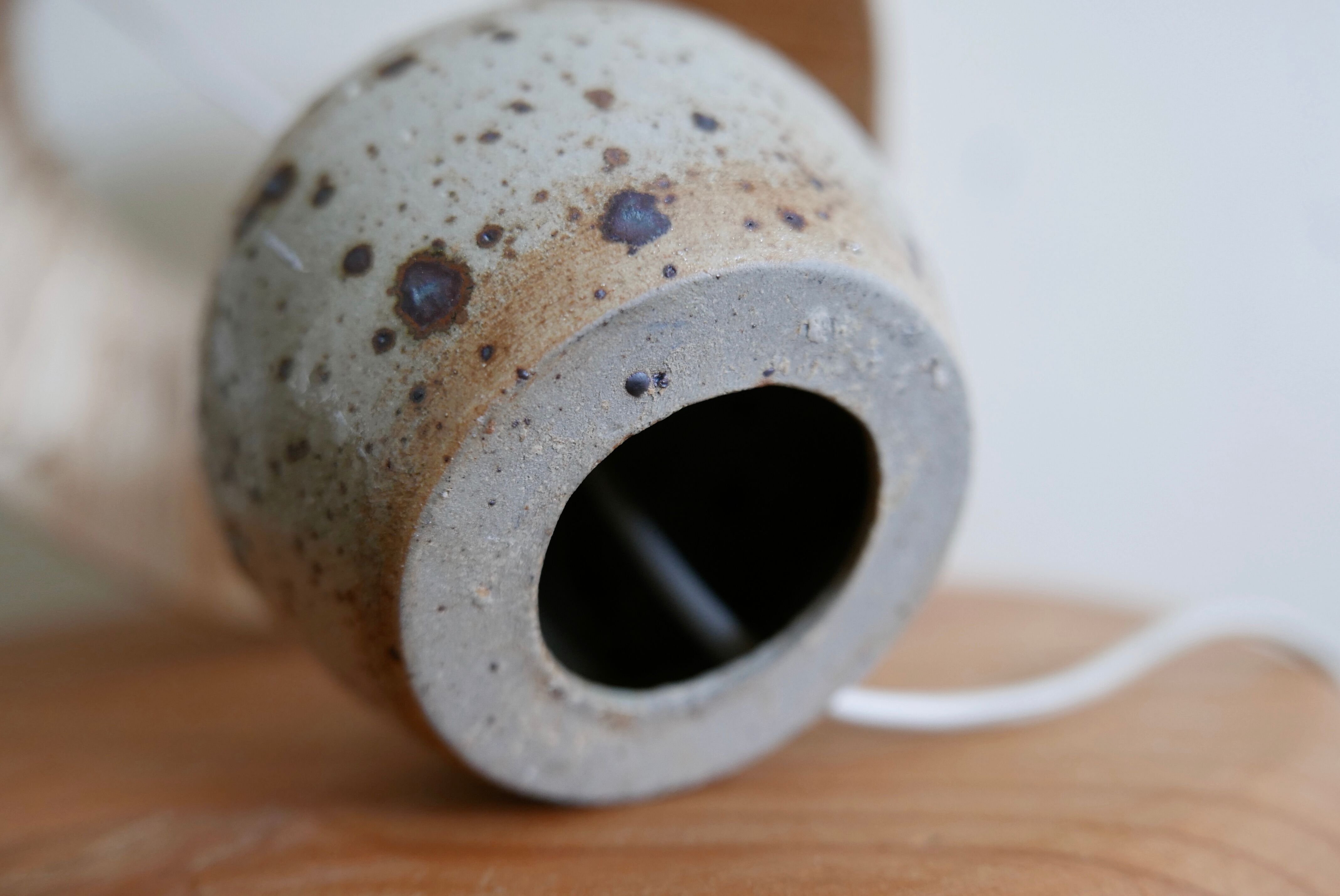 Sandstone lamp, raffia lampshade, 60s