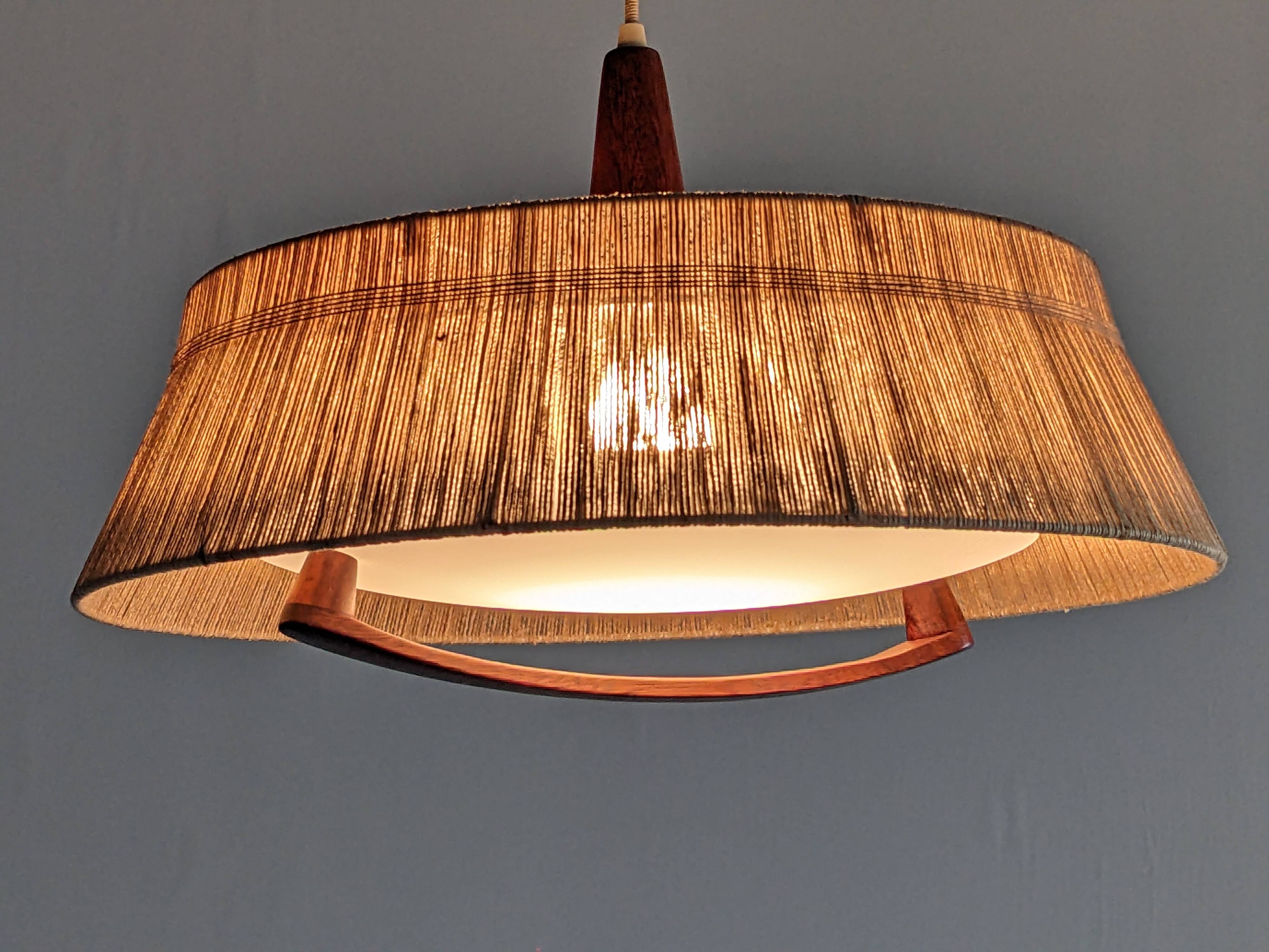 Teak and sisal pendant light from the 50s/60s by Temde Leuchten