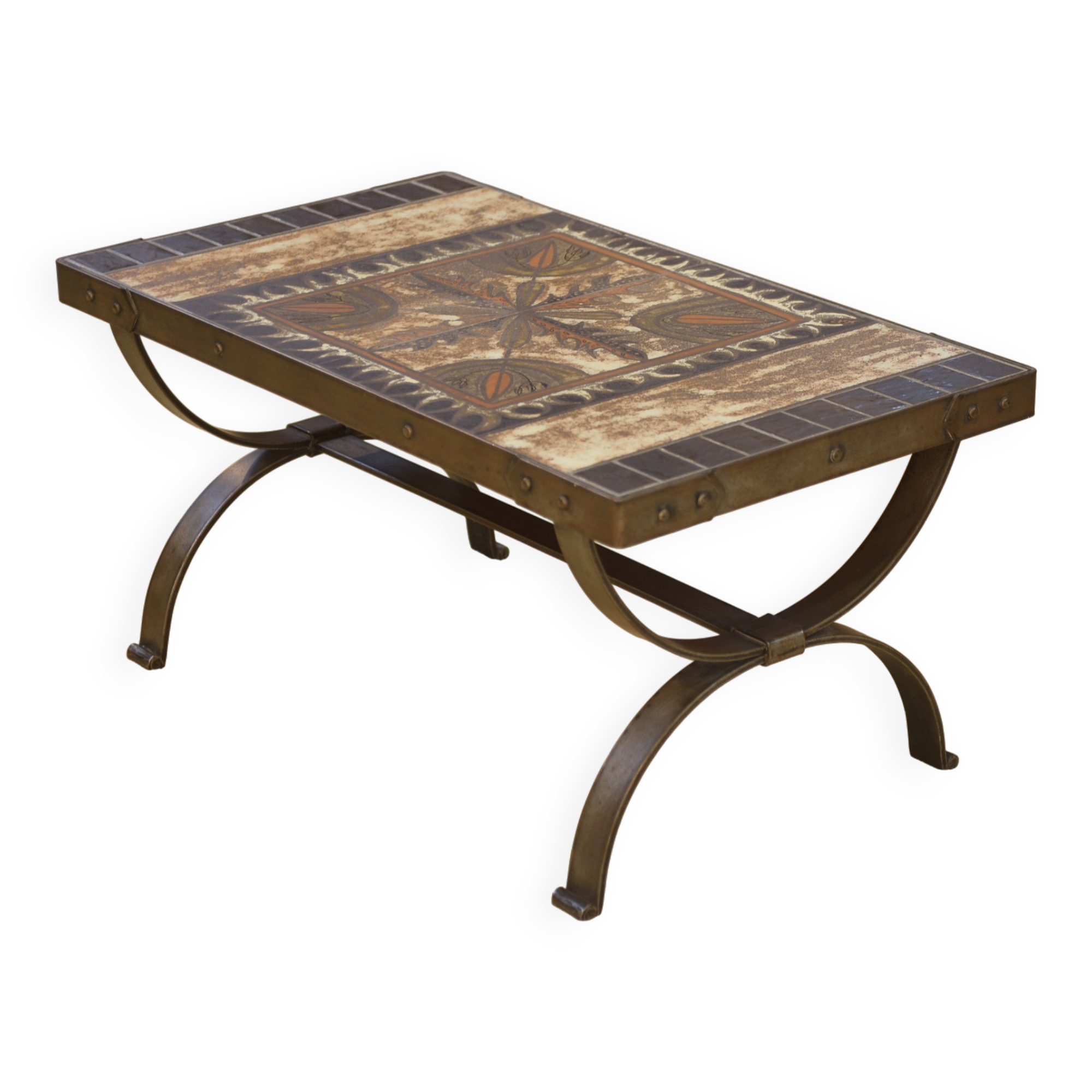 Wrought iron and ceramic coffee table from Vallauris 1950s.