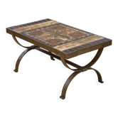 Table basse en fer forgé et céramique de Vallauris 1950’s