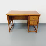 Vintage desk in rattan, woven rattan and wood, Maugrion style Roche-Bobois