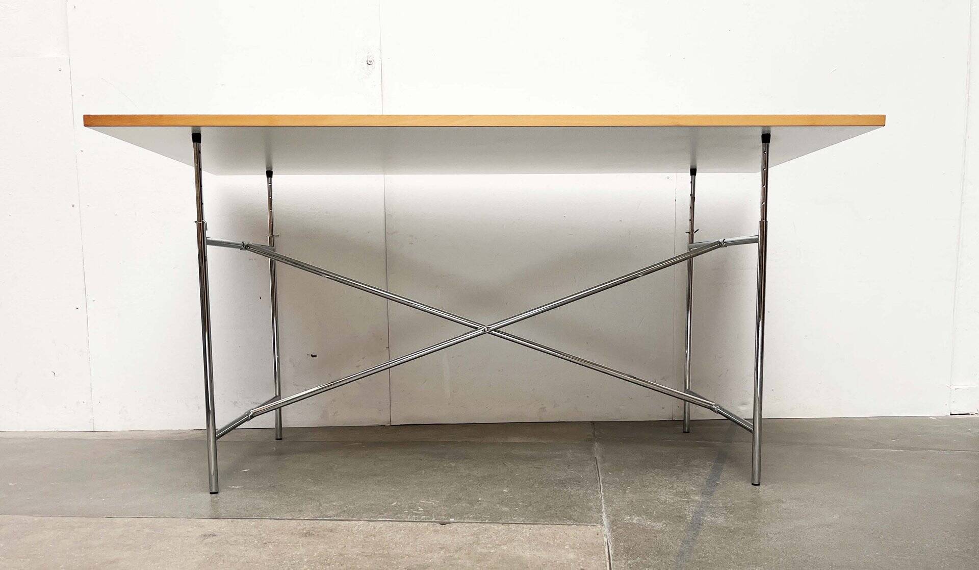 Minimalist chrome table for office or dining room by Egon Eiermann for Wieland.