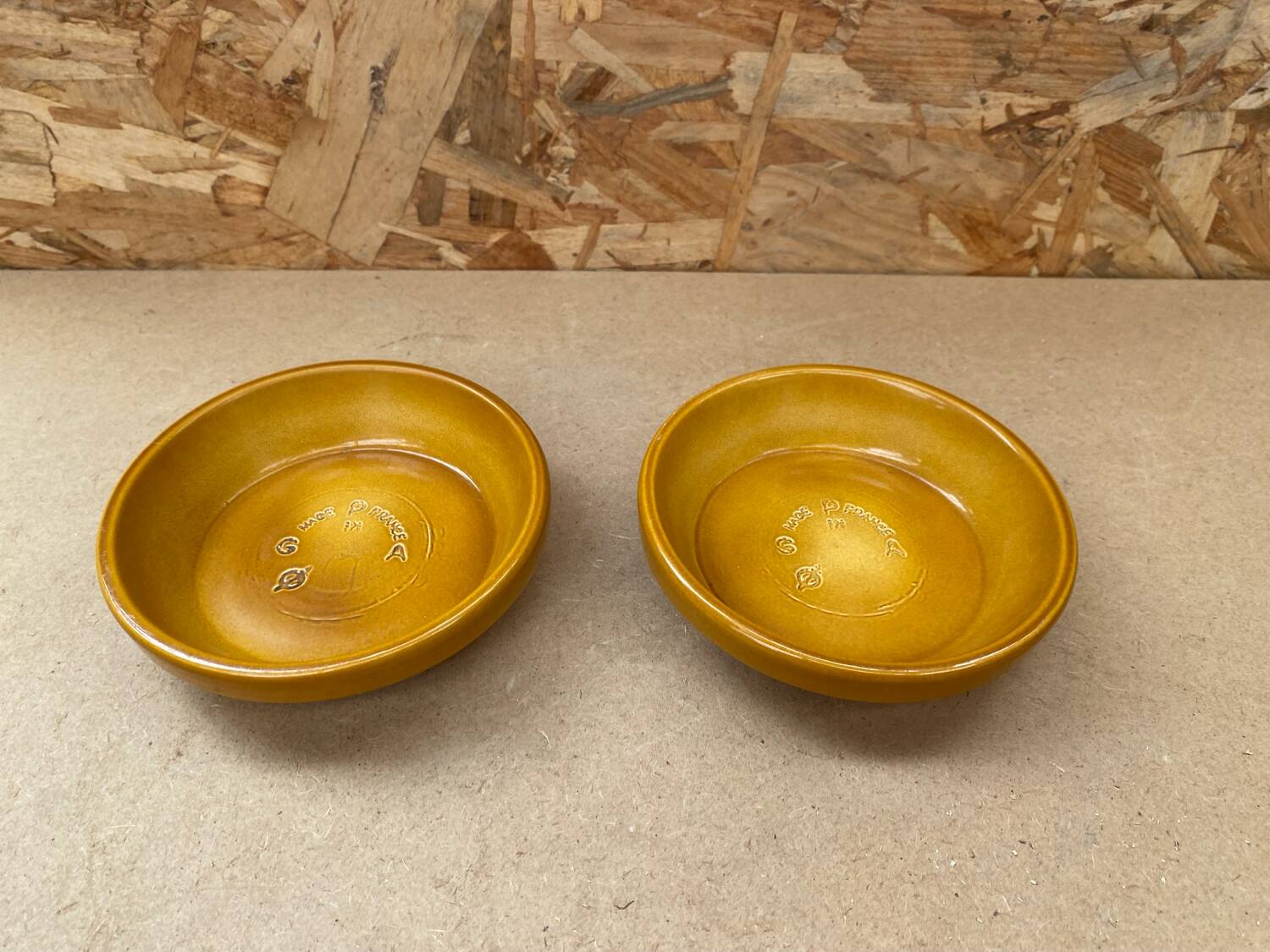 Pair of antique beige ceramic pocket trays made in france vintage