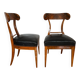 Set of Biedermeier Shovel Chairs in Walnut & Black Leather, Austria, 1820s