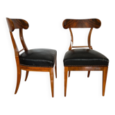 Set of Biedermeier Shovel Chairs in Walnut & Black Leather, Austria, 1820s