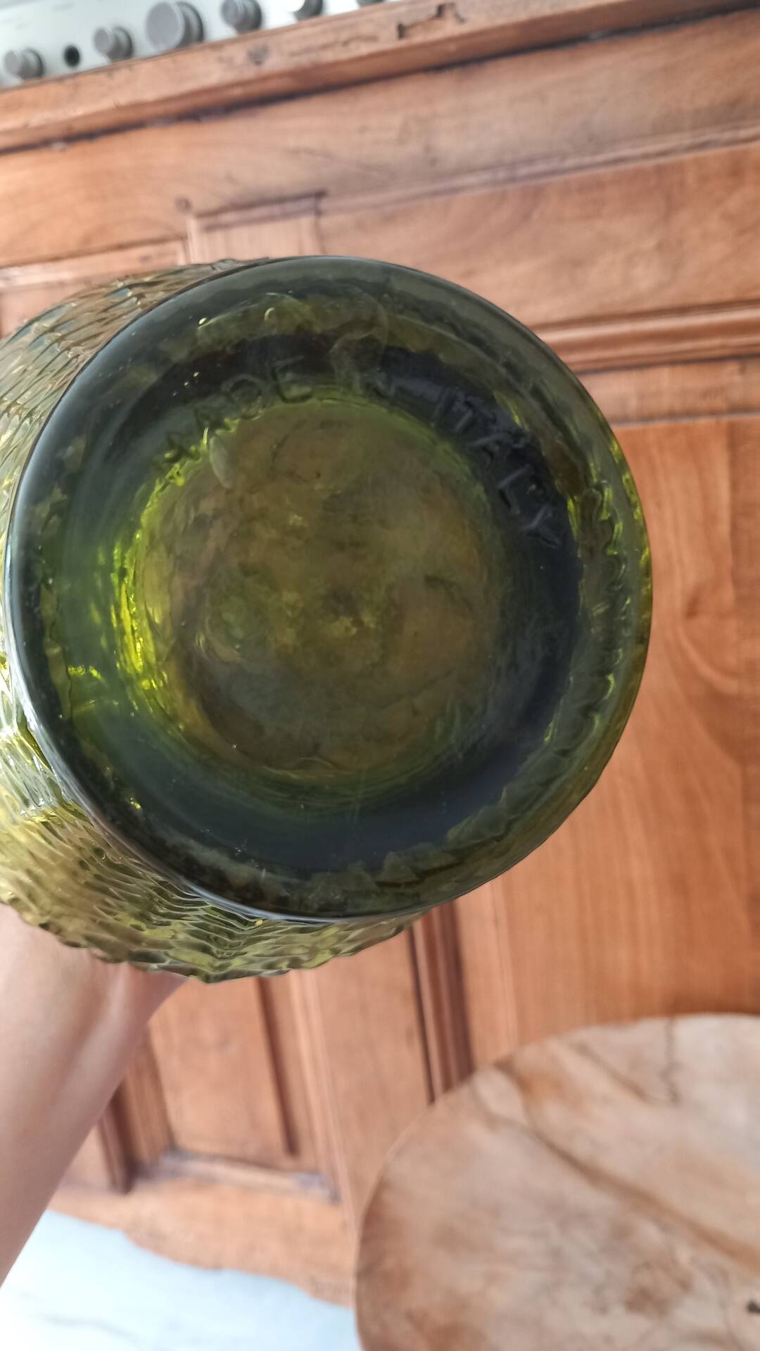 Italian carafe genius glass bottle from Empoli 60s 70s.