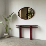 Red lacquered console and its mirror from the 80s