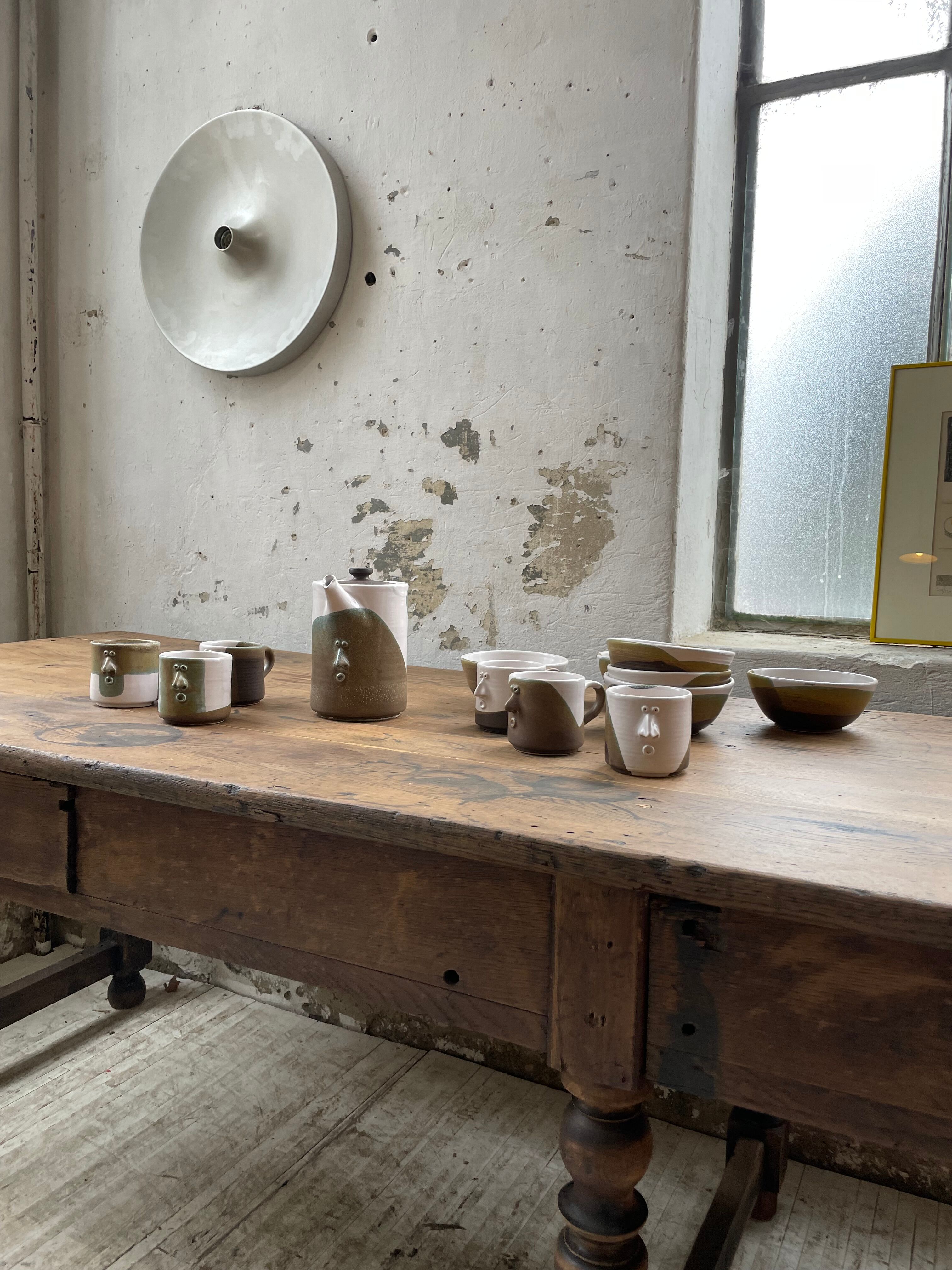 Anthropomorphic ceramic teapot, cups and bowl set