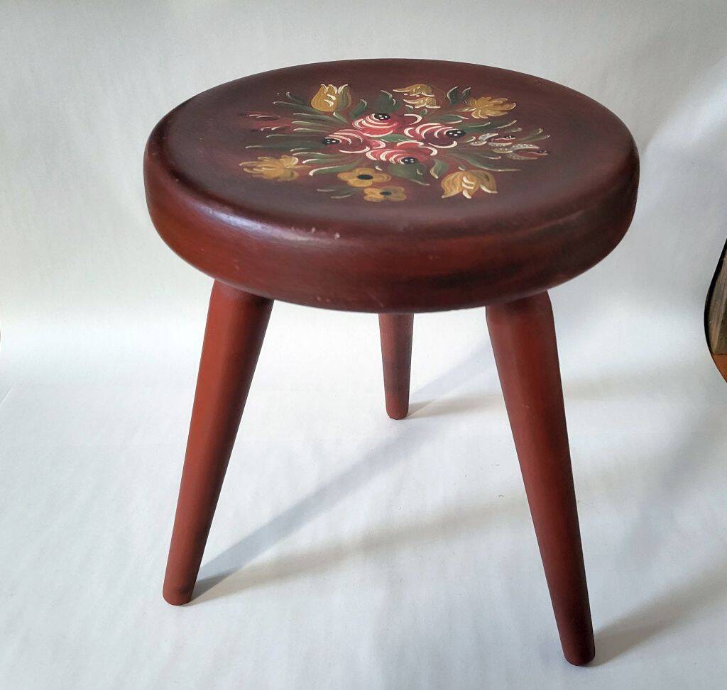 Vintage Painted Wooden Tripod Stool