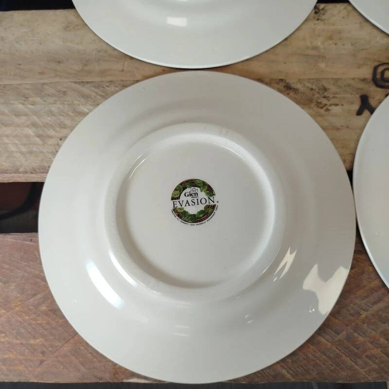 Set of 6 Gien Évasion flat plates with vintage floral foliage design.