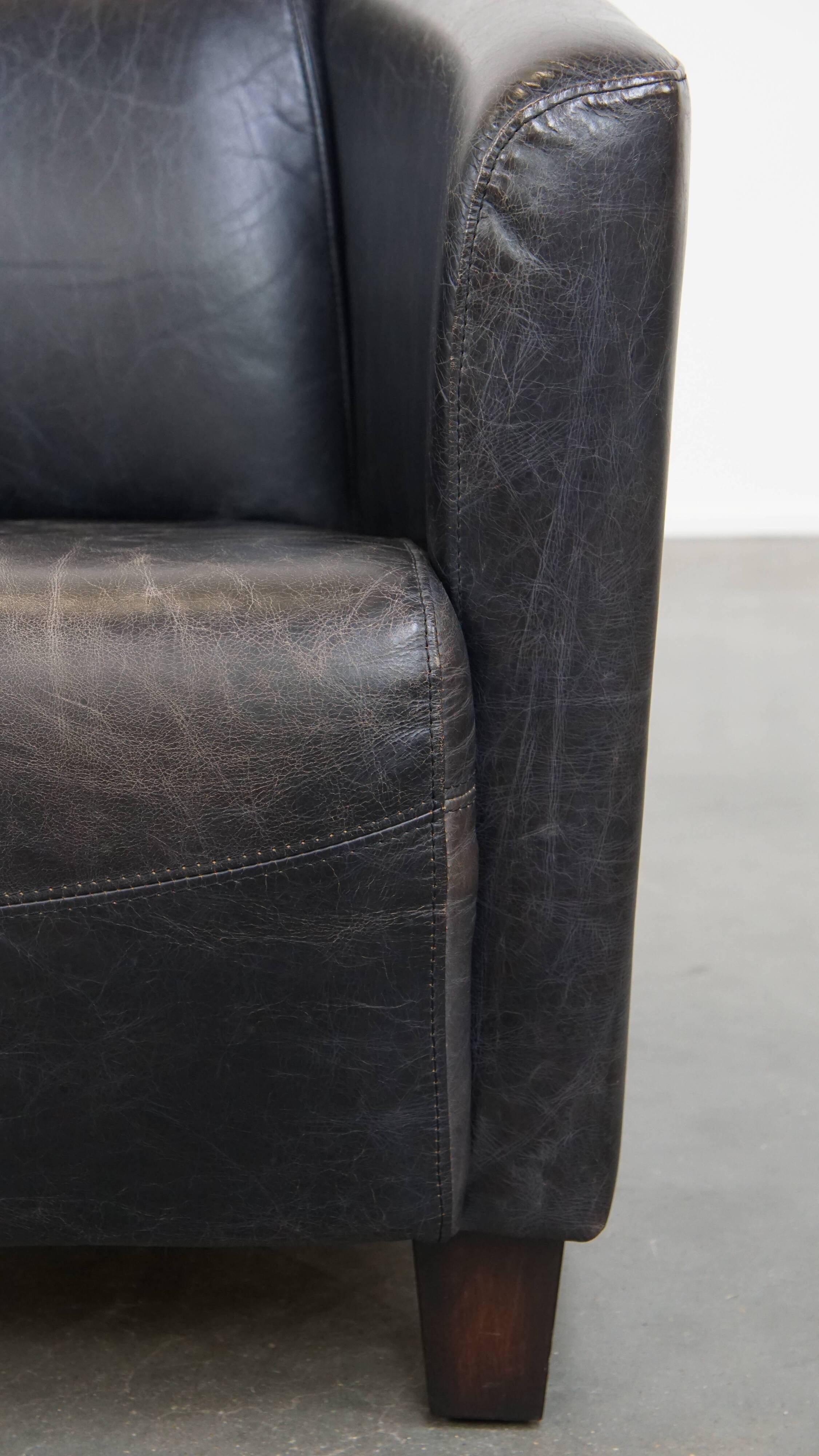 Black Cowhide Leather Aviator Armchair