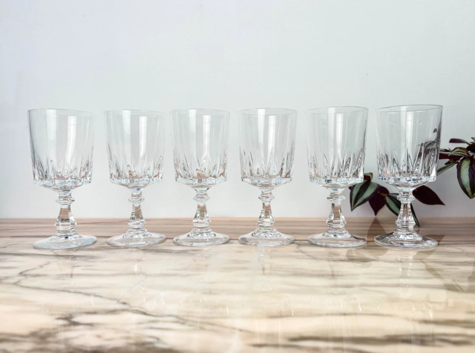 Lot de 6 verres à vin rouge cristal d'Arques modèle Louvre