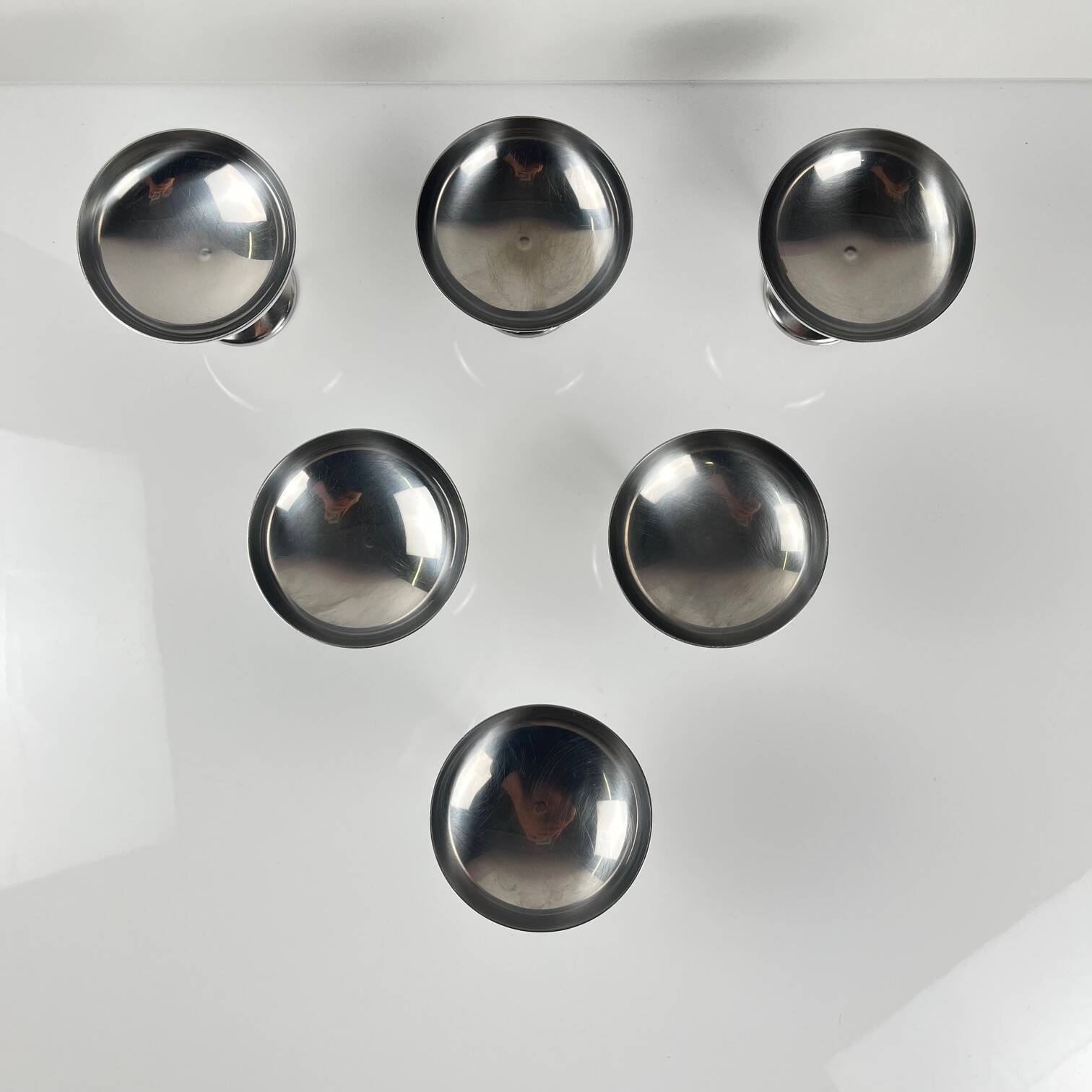 Set of 6 Guy Degrenne stainless steel ice cream cups with spoon