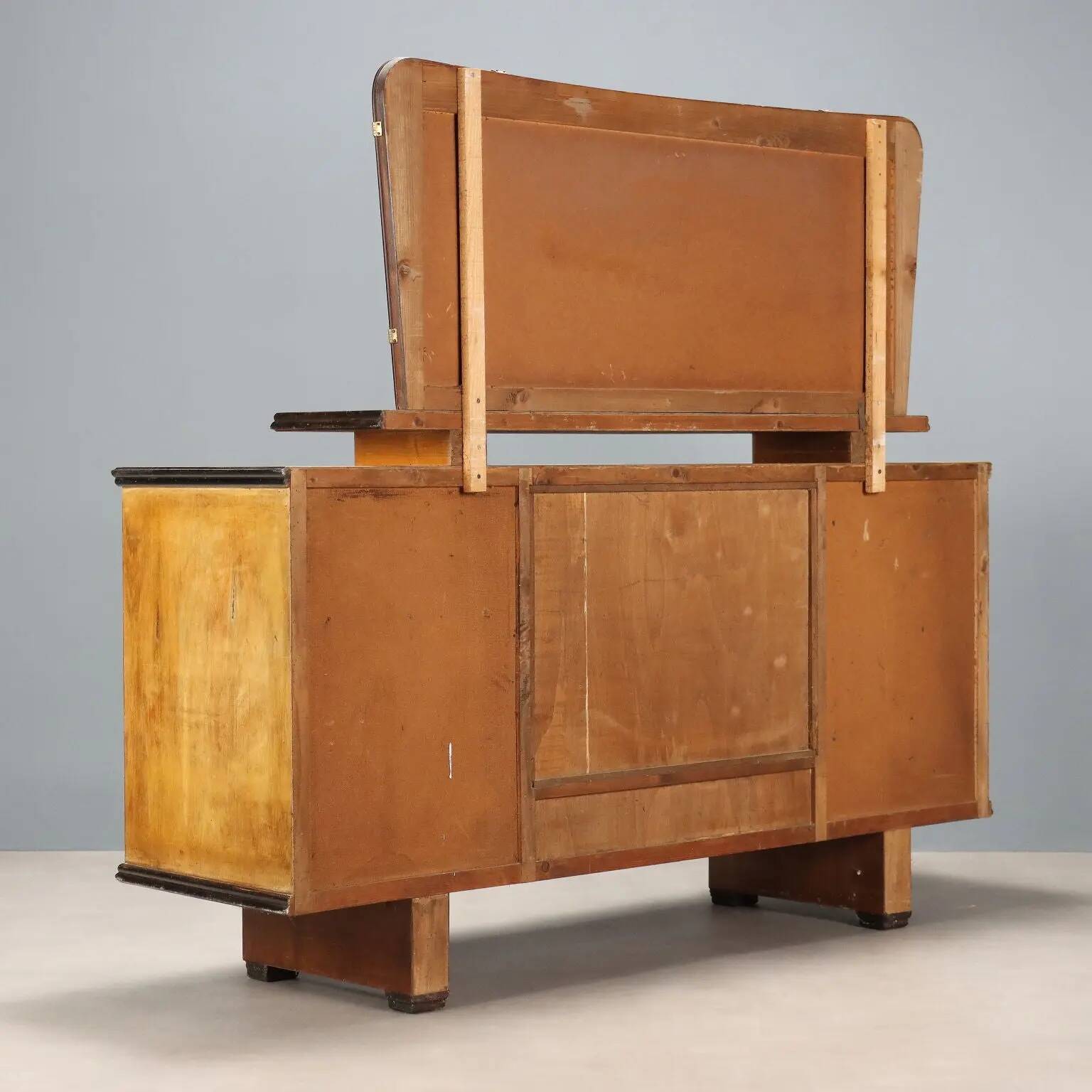 Vintage walnut veneer sideboard with mirror, Italy 1960s